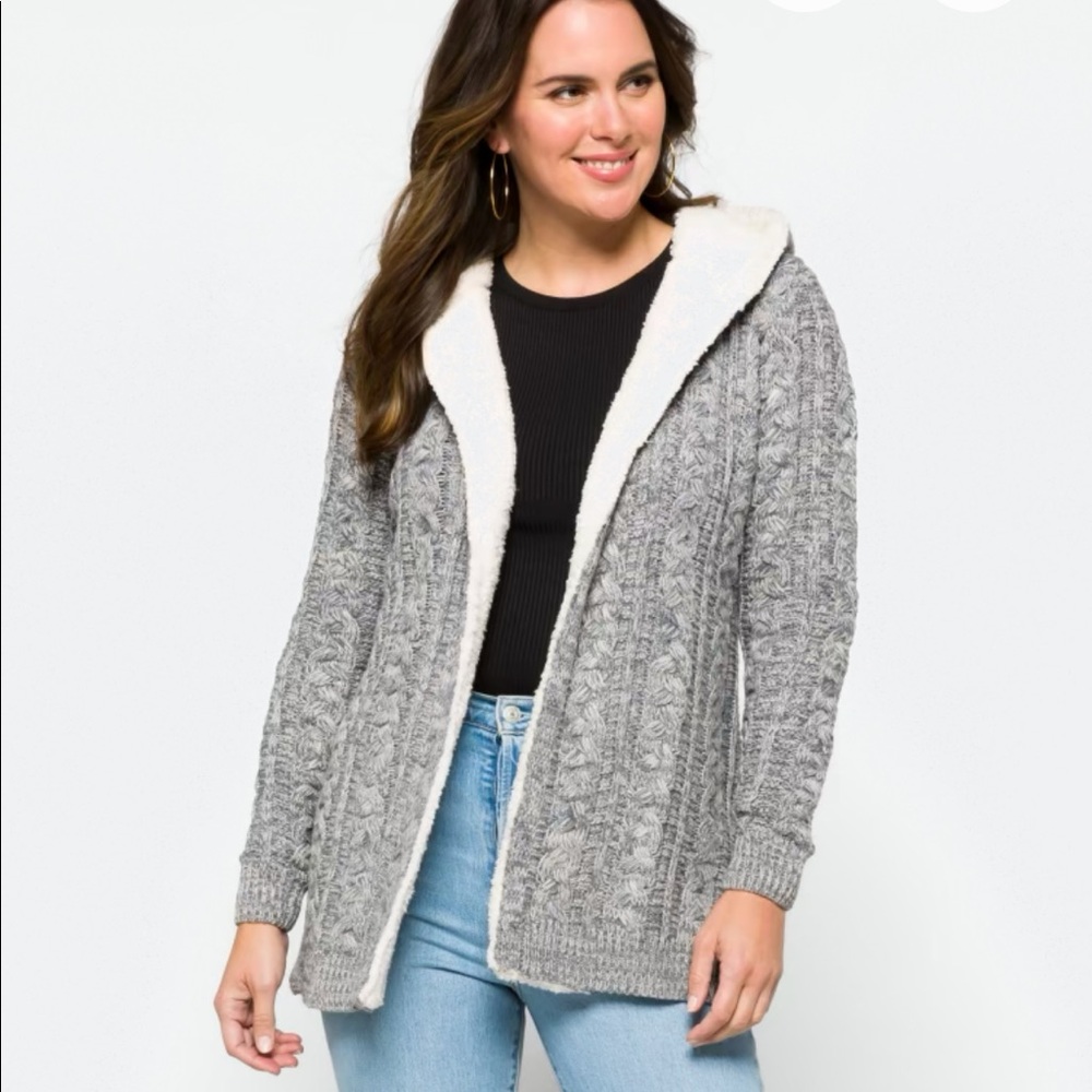 Sherpa Trim Cardigan Size L